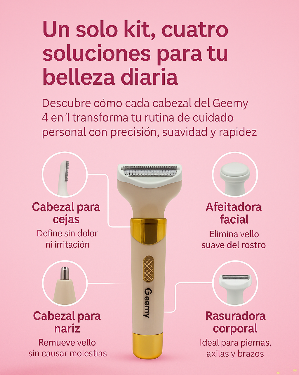 Depiladora Geemy Dama – Kit 4 en 1 🌸💖