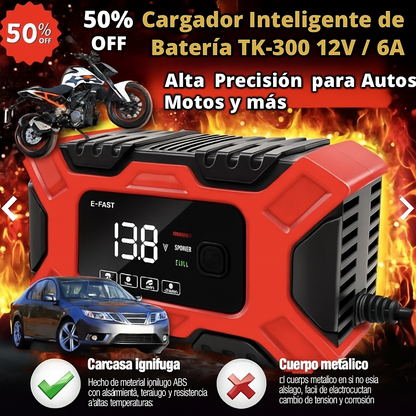 🧲🔋Cargador Inteligente de Batería TK-300 12V / 6A – Alta Precisión para Autos, Motos y más 🚗⚡