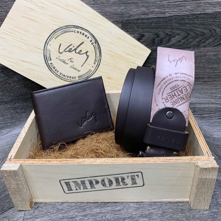 Combo Regalo Día del Padre – Billetera + Cinturón Vélez en Cuero Genuino