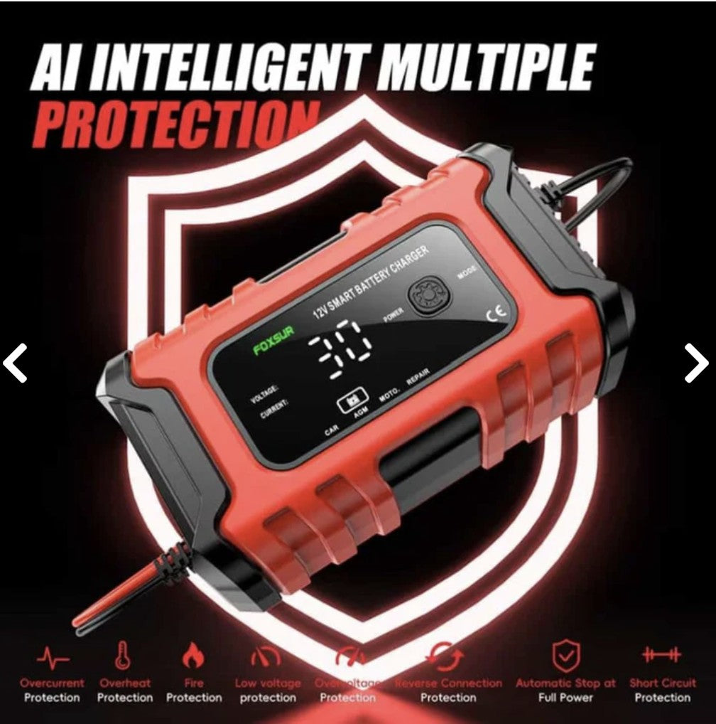 🧲🔋Cargador Inteligente de Batería TK-300 12V / 6A – Alta Precisión para Autos, Motos y más 🚗⚡